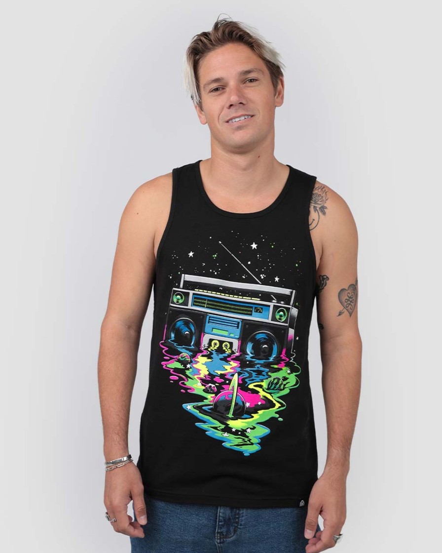 Tops INTO THE AM | Cosmic Beats Tank Black